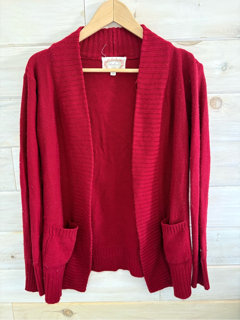 Ambiance Red Open-Front Pocket Cardigan